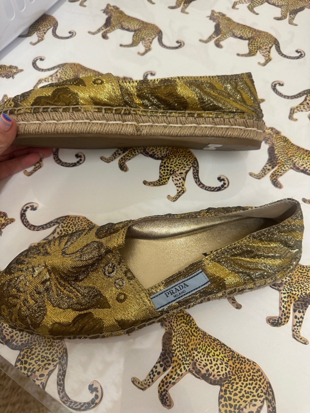 Prada Metallic Gold Floral Brocade Espadrilles - size 38 - Picture 5 of 6